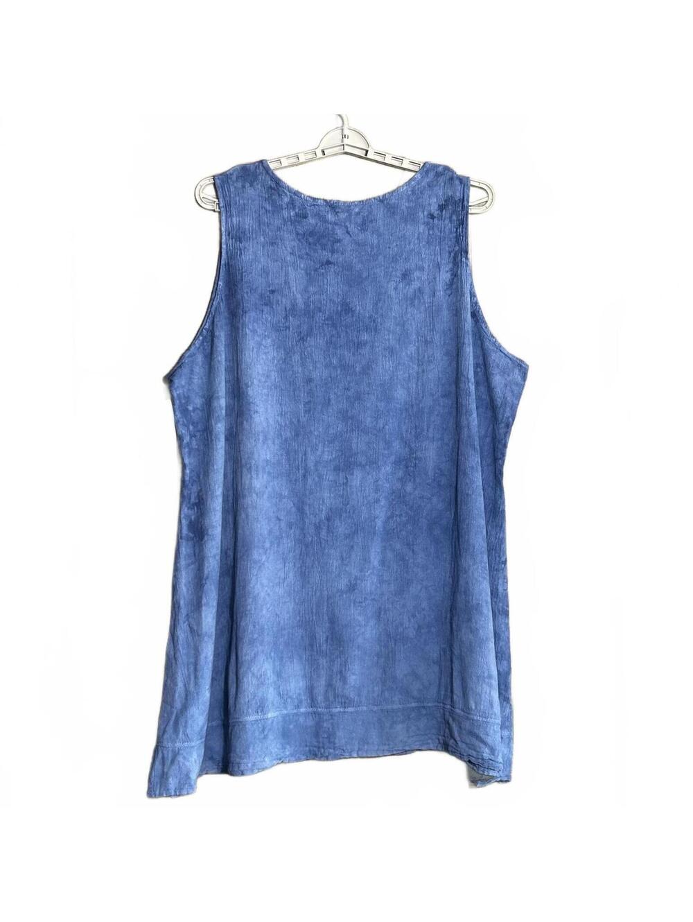 Manta del Lago Blue Tie Dye Cotton Midi Sleeveless Dress 3X Boho Lagenlook NWT - Picture 3 of 5